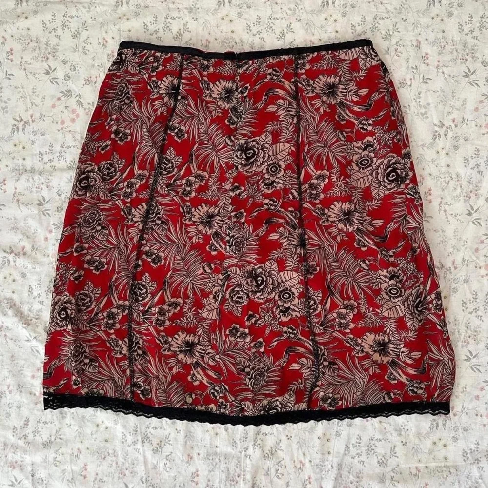 Mesh Y2k Vintage Euro Slip Skirt Roses with Black Lace Bow Tie Lined - Picture 4 of 8